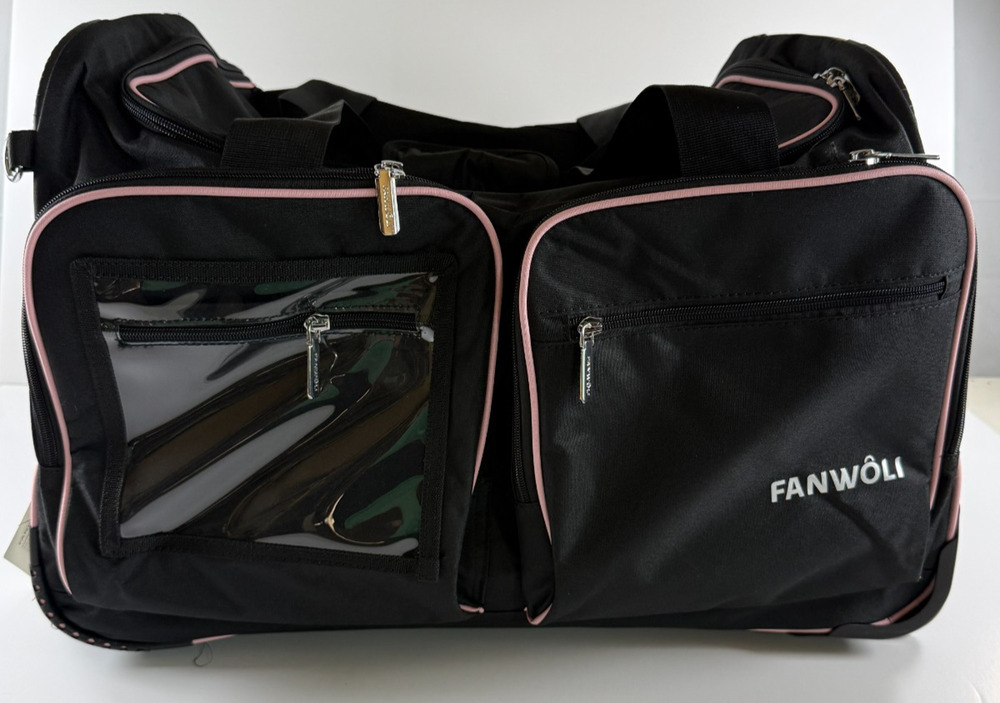 FANWOLI 28" Rolling Dance Bag w Garment Rack Black Pink Competition Costume